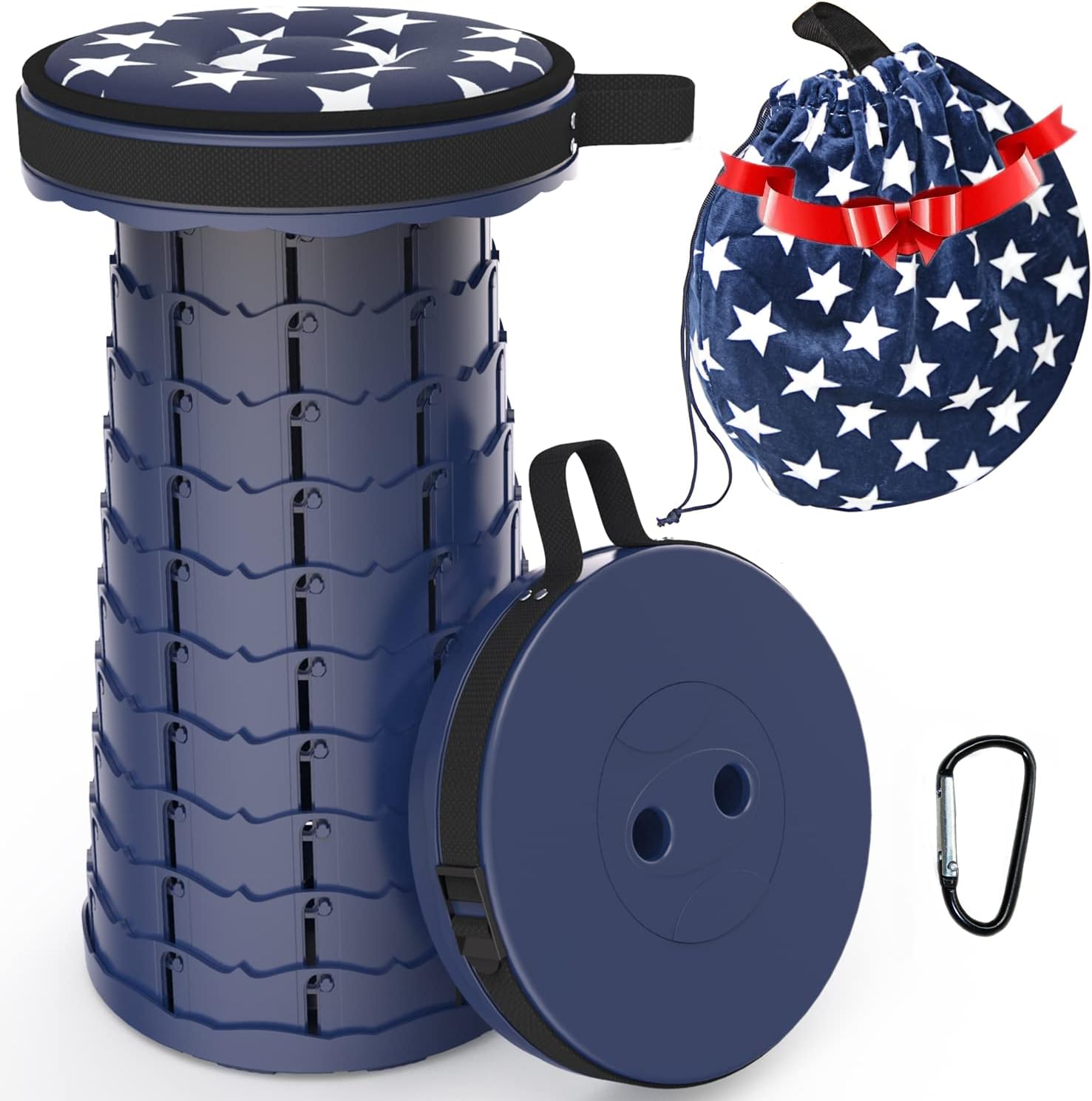 ALEVMOOM Upgraded Telescoping Stool Collapsible Stool with Seat Cushion & Bag, Retractable Folding Camping Stool for Adults Max Load 500lb More Sturdy Lightweight for Fishing Hiking Gardening