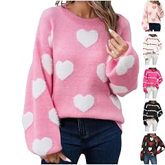 Valentines Sweater Women Love Print Romantic Heart Sweaters Cute Knit Pullover Valentines Day Outfit