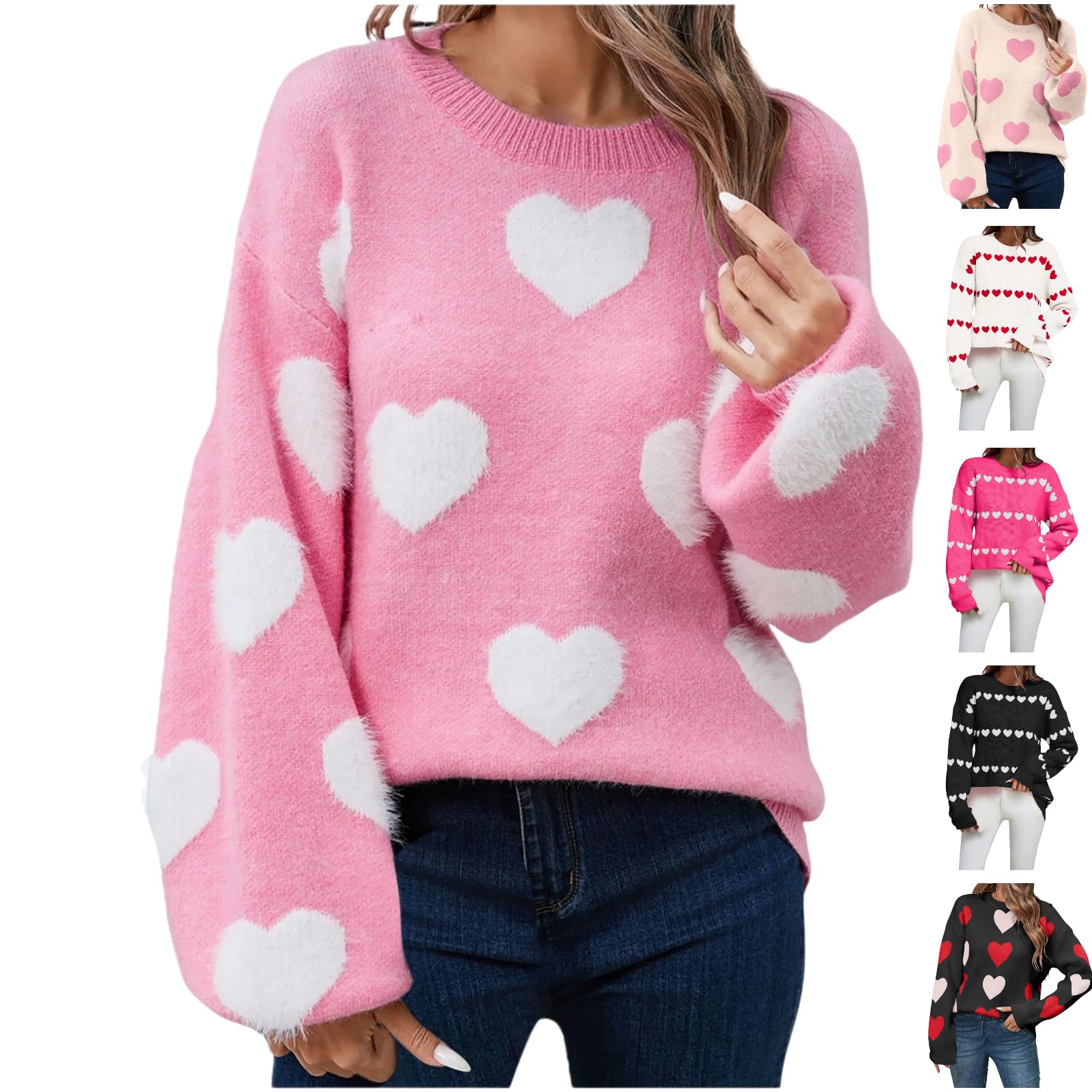 Valentines Sweater Women Love Print Romantic Heart Sweaters Cute Knit Pullover Valentines Day Outfit