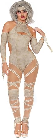 Dreamgirl Womens Mummy Costume - Printed Bodysuit with Bandage Accents and Headband