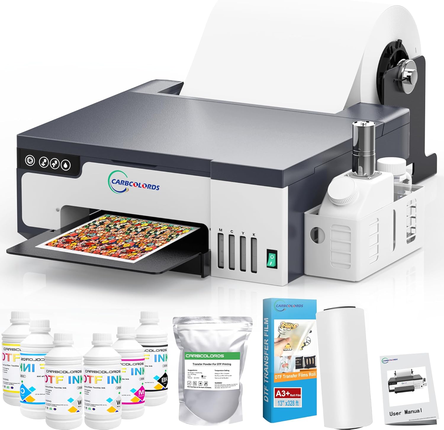 A3 DTF Printer for T-Shirt Printing – High-Speed Direct to Film Machine with White Ink System for DIY Apparel (DTF Printer+6 * 250ml Ink+Roll Films+ DTF Powder)