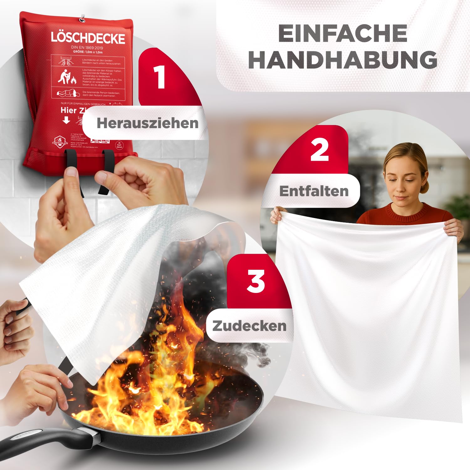 Coperta antincendio 1,6 x 1,8 m – Coperta antincendio per cucina e casa – Coperta antincendio per emergenze, coperta antincendio certificata EN – Coperta di emergenza per casa e auto