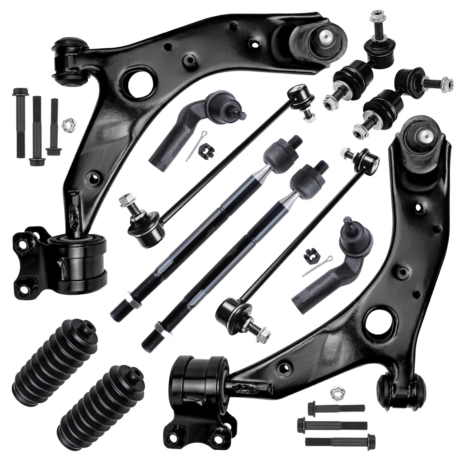 Detroit Axle - 12pc End Suspension Kit for 2004-2009 Mazda 3, 2009 Mazda 3 Sport, 2006-2017 Mazda 5, 2 Front Lower Control Arms w/Ball Joints 4 Outer Inner Tie Rods 2 Boots 4 Front Rear Sway Bars
