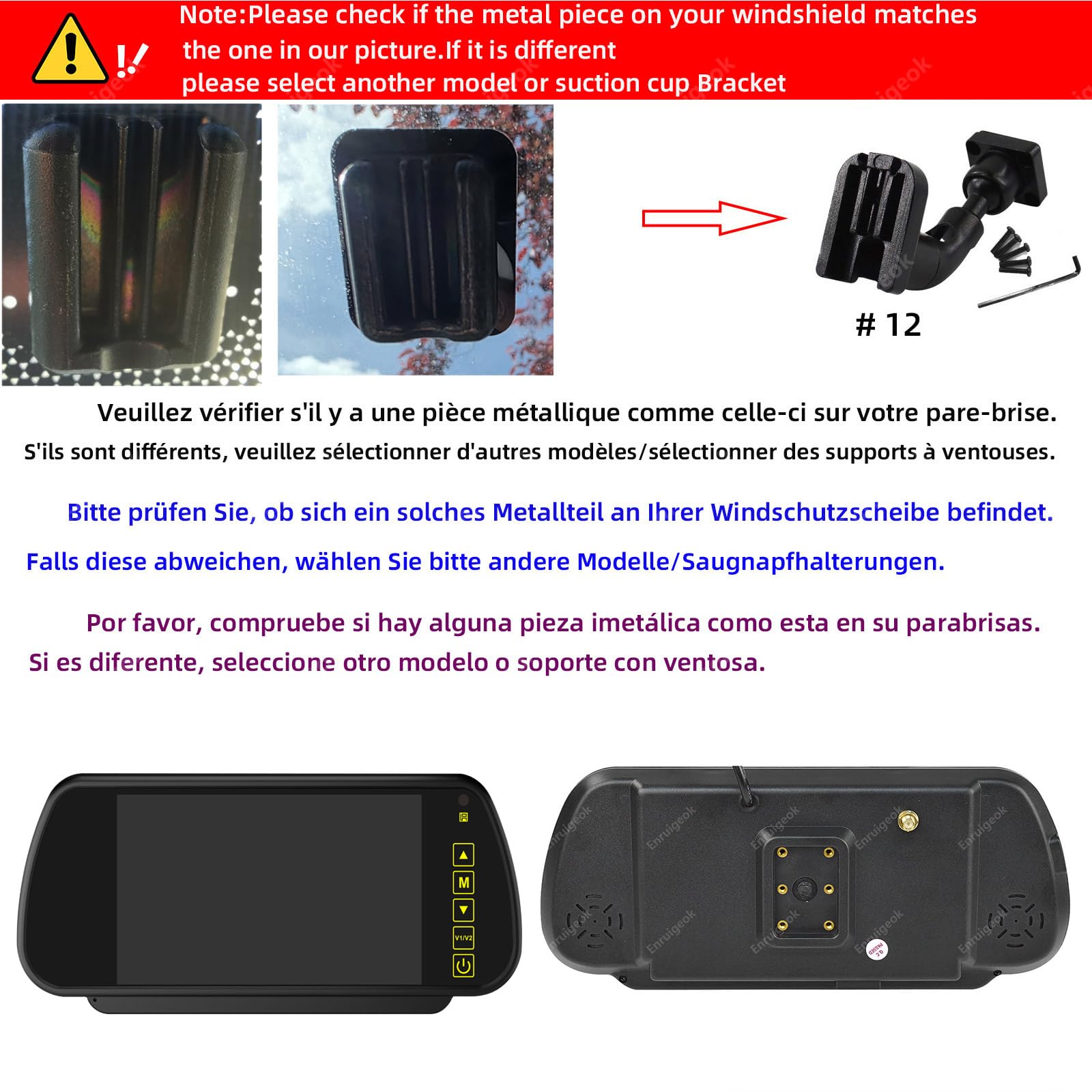 Kit de moniteur de caméra de recul sans fil Full HD 1080p pour Citroën Jumpy Fiat Scudo Vans (2007-2016) Toyota ProAce 2013-2016 (support # 12)