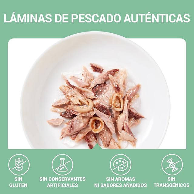 Foto 4 de 8 de Schesir, Filetes de Atún con Calamar en Gelatina, Comida Húmeda Complementaria para Gatos, en Latas