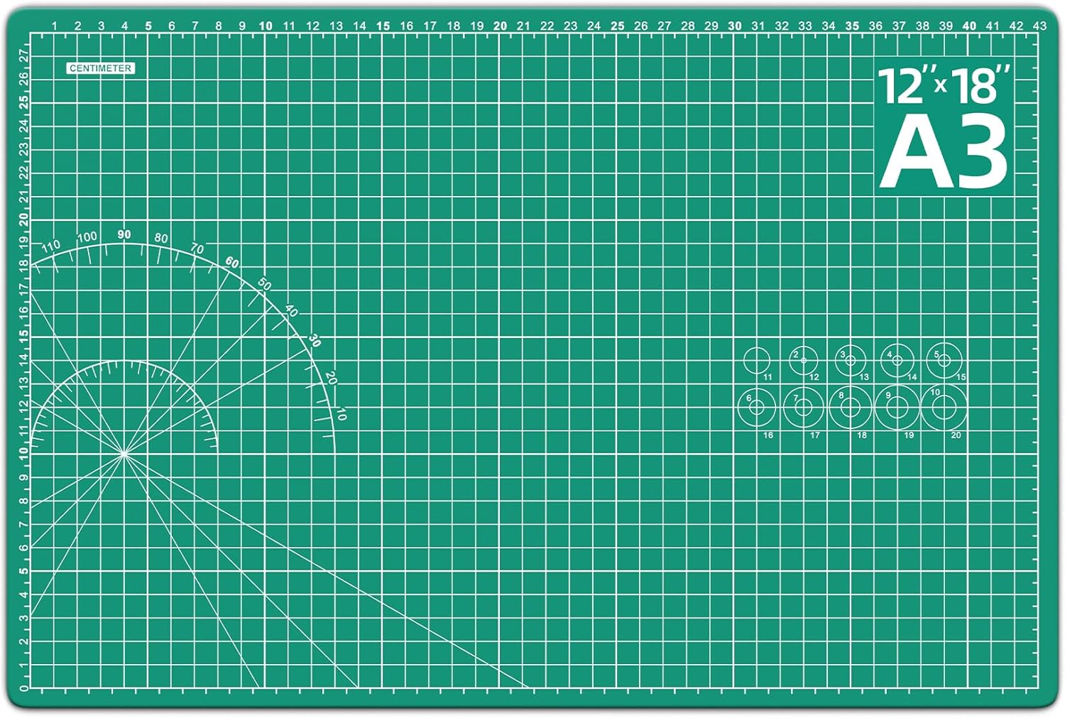 DIYSELF Self-Healing Cutting Mat 12x18 Inch A3 Double-Sided Green PVC for Crafts Sewing Quilting