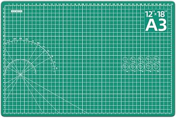 DIYSELF 12in18in Cutting Mat for Sewing, A3 Self Healing Cutting Craft Mat | A3 Green Cutting Mat for Rotary Cutter, Sewing, Fabric, Quilting, 5-Ply Hobby Craft Mat Double Side for Home, Studio and DIY