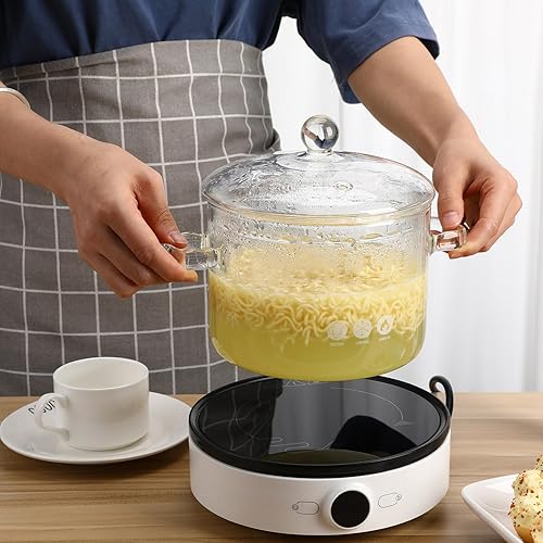 Miniatura 2 de YARNOW Ollas de vidrio para cocinar en la estufa, olla a fuego lento resistente al calor de 1.9L/67 oz con tapa y asas, ideal para cocinar sopas,