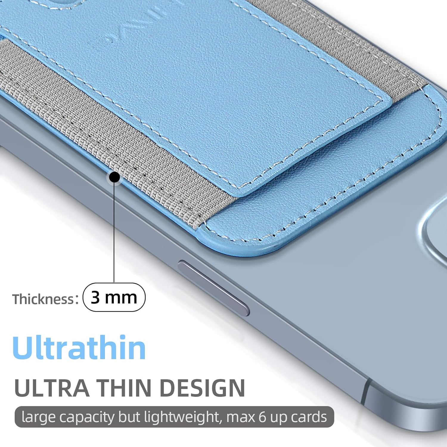 HiWe MagSafe Wallet for iPhone 15/14/13/12 Series, RFID/NFC Blocking, Premium PU Leather, Strong Magnetic Stand, Blue, Unisex-Adults