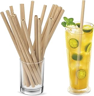 100%natural Bamboo Drinking Straws Reusable | Sustainable, Biodegradable and Organic 20 Sticks Bamboo Drinking StrawsInclu...