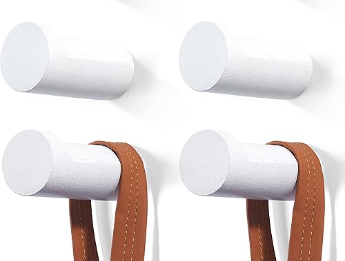 FANATU Gancho de madera para colgar en la pared (6 paquetes), ganchos para sombreros, soporte de pared para sombrero, toalla, bolsa, cuerda (blanco,