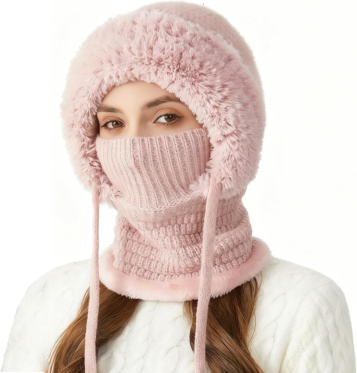 Czapka beanie z szalikiem i maską, ciepła dzianinowa zimowa kominiarka dla kobiet, elastyczna konstrukcja 3 w 1 dla wszechstronnego noszenia na zewnątrz