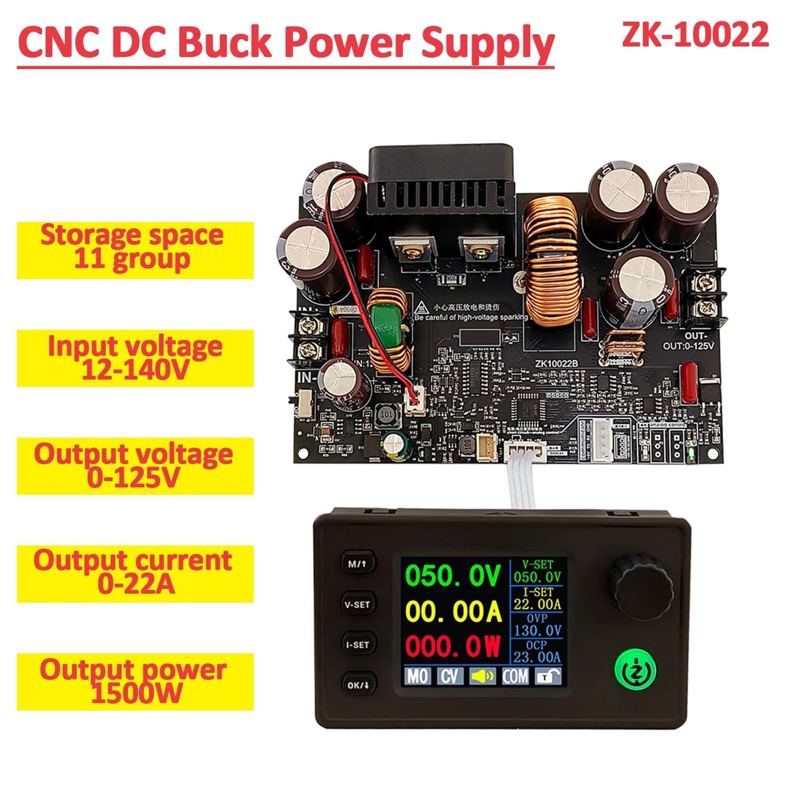 Zasilacz ZK-10022 CNC, regulowany i stabilizowany reduktor napięcia, 0-125 V, 22 A, 1500 W, moduł prądu stałego i stałego napięcia. (10022C-kolorowy ekran)