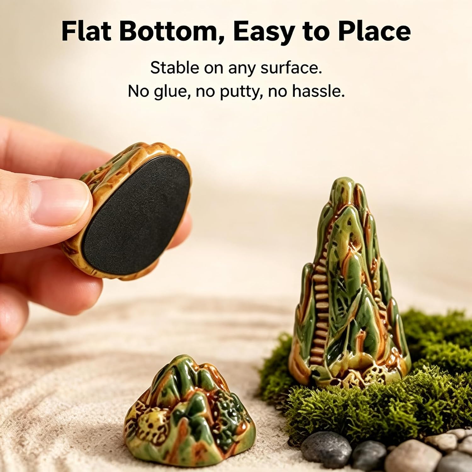 8 Pcs Miniature Rockery Set, Green Resin Zen Garden Diorama Décor image 5