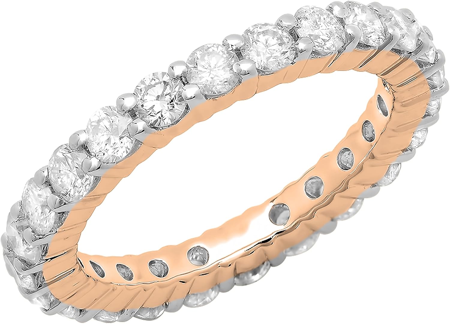 Dazzlingrock Collection Round Natural Diamond Dainty Eternity Stackable Band for Her in 14K Real Solid Gold