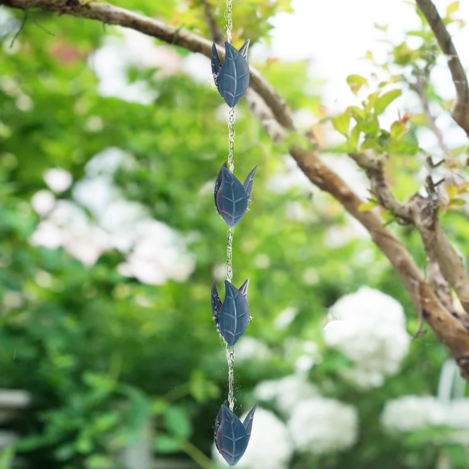 Catena Della Pioggia Decorativa A Forma Di Foglia Blu - 2.6m, In Metallo, Per Grondaie E Giardino - Foto 5