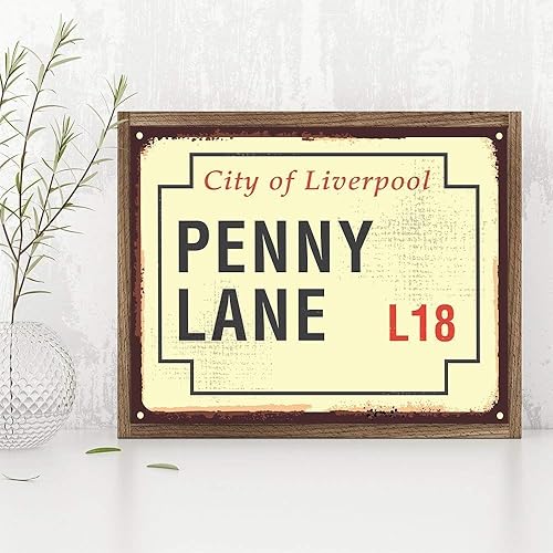 Miniatura 2 de Penny Lane Sign - Famous Landmark Road Place Home Decor, Rustic Metal Look Street Sign, Great Travel Accessories and Tourist Gift, 11x14 Unframed