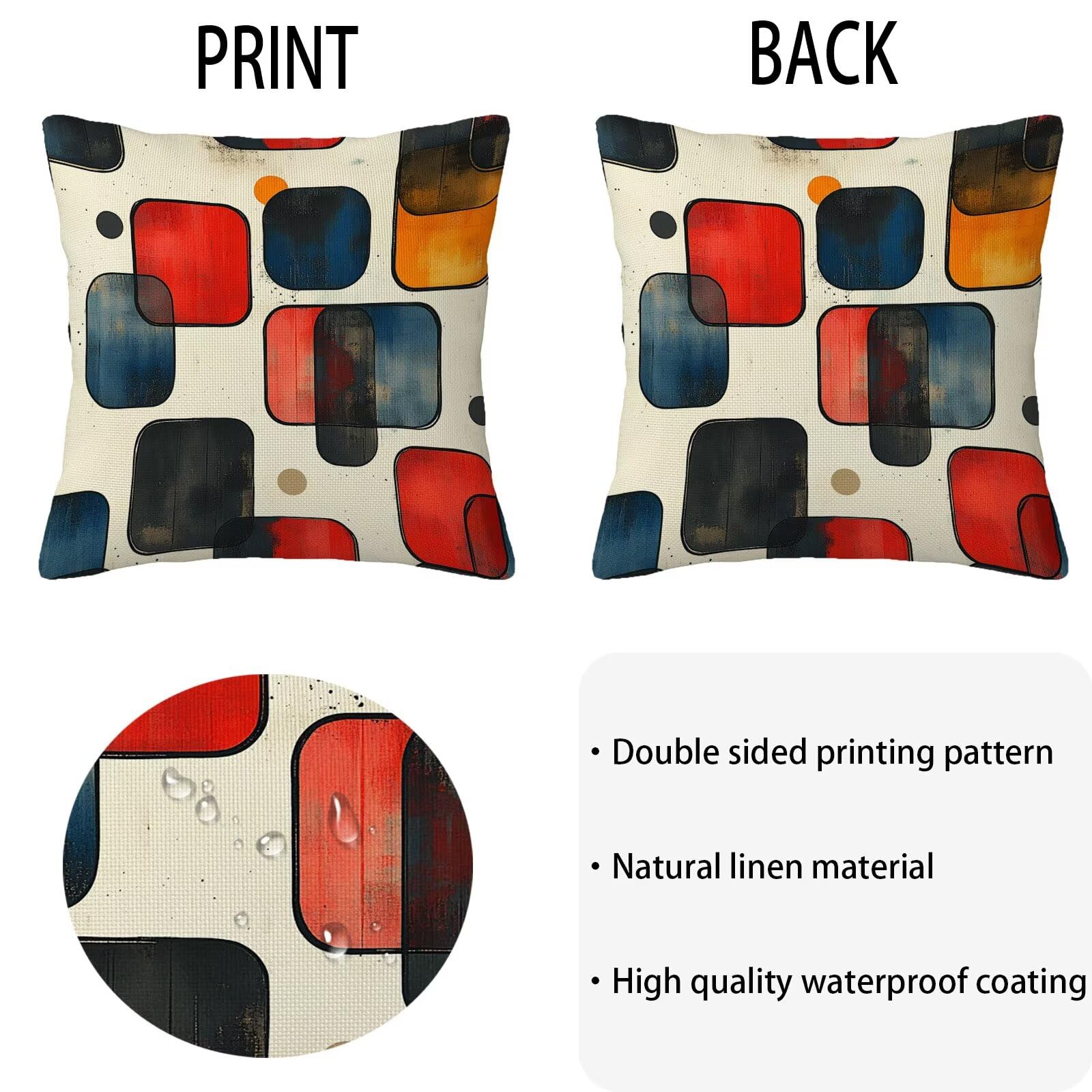Wodoszczelna poszewka na poduszkę 65 x 65 cm, zestaw 4 poszewek na poduszki w stylu retro, do użytku na zewnątrz, lniana poduszka ogrodowa, poduszka dekoracyjna, poduszka na sofę, do ogrodu, na balkon