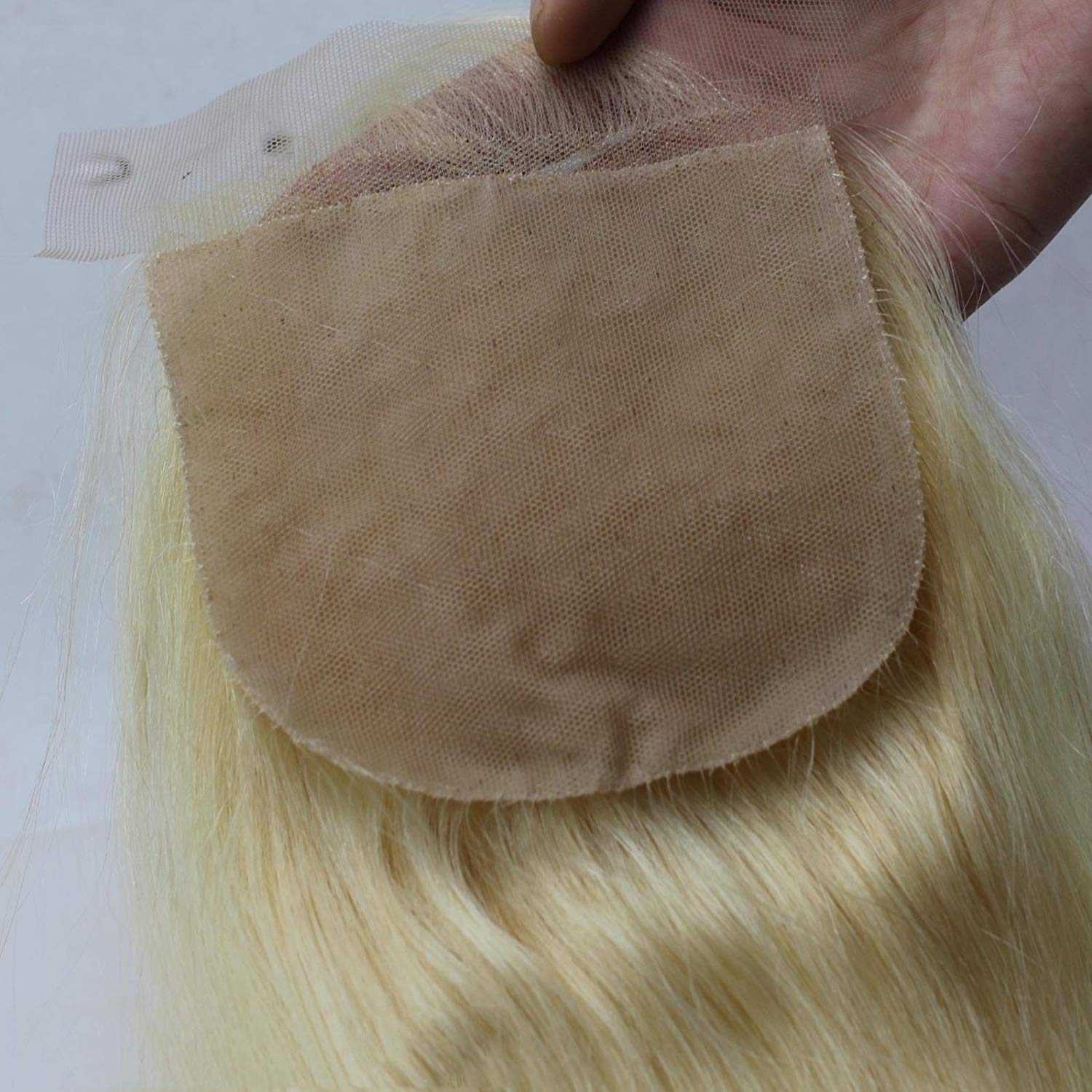 Top Silk Base 4x4" Lace Closures Brazilian Virgin Human Hair Silk Straight Natural Blonde #613 Color Free Part Closure Piece for Women