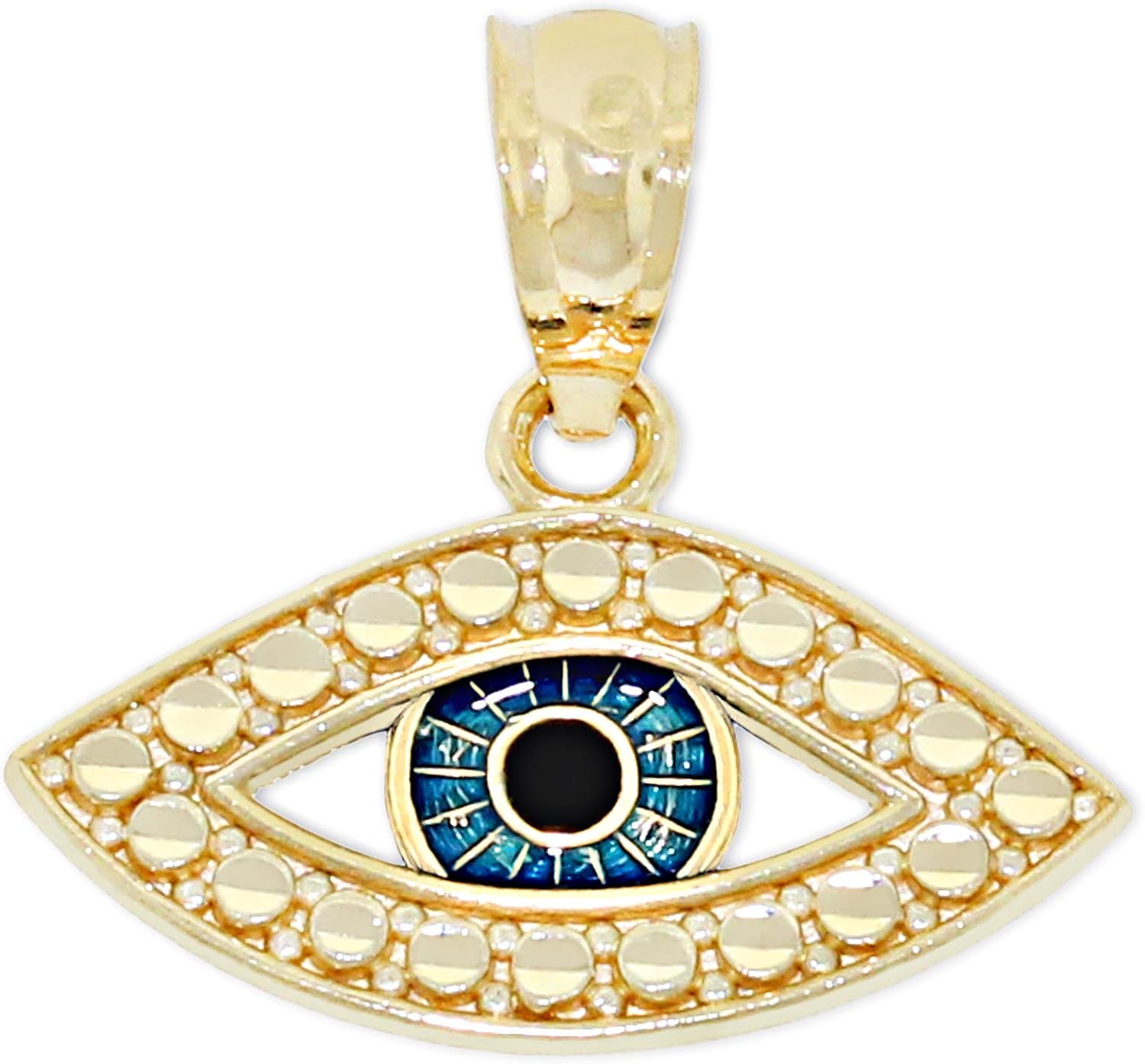 Charm America - Gold Evil Eye Charm with Enamel - 10 Karat Solid Gold with Optional Gold Chain