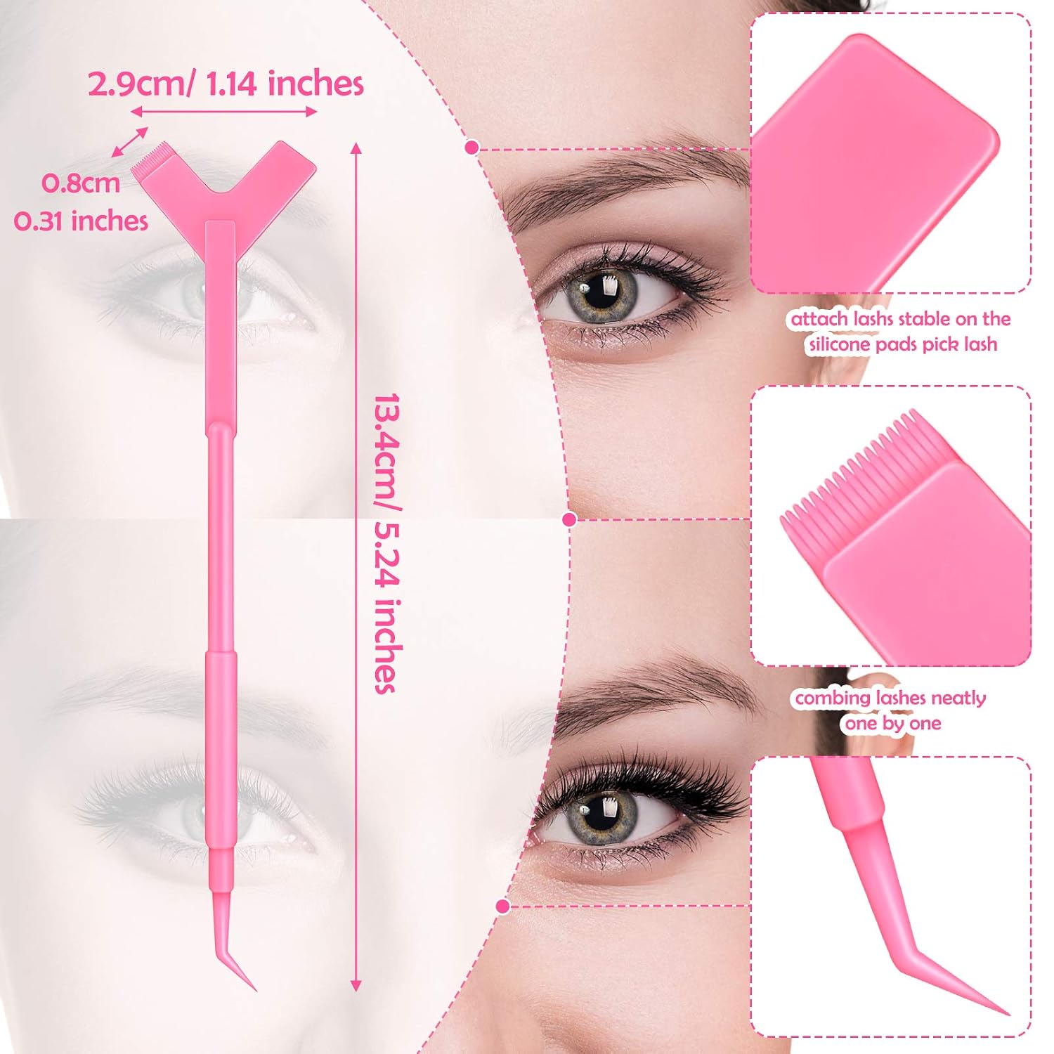 30 Pieces Y Shape Eyelash Lift & Lifting Tool Brush Set - Silicone Grafting Eyelash Extension Makeup Tool for Women(Pink)