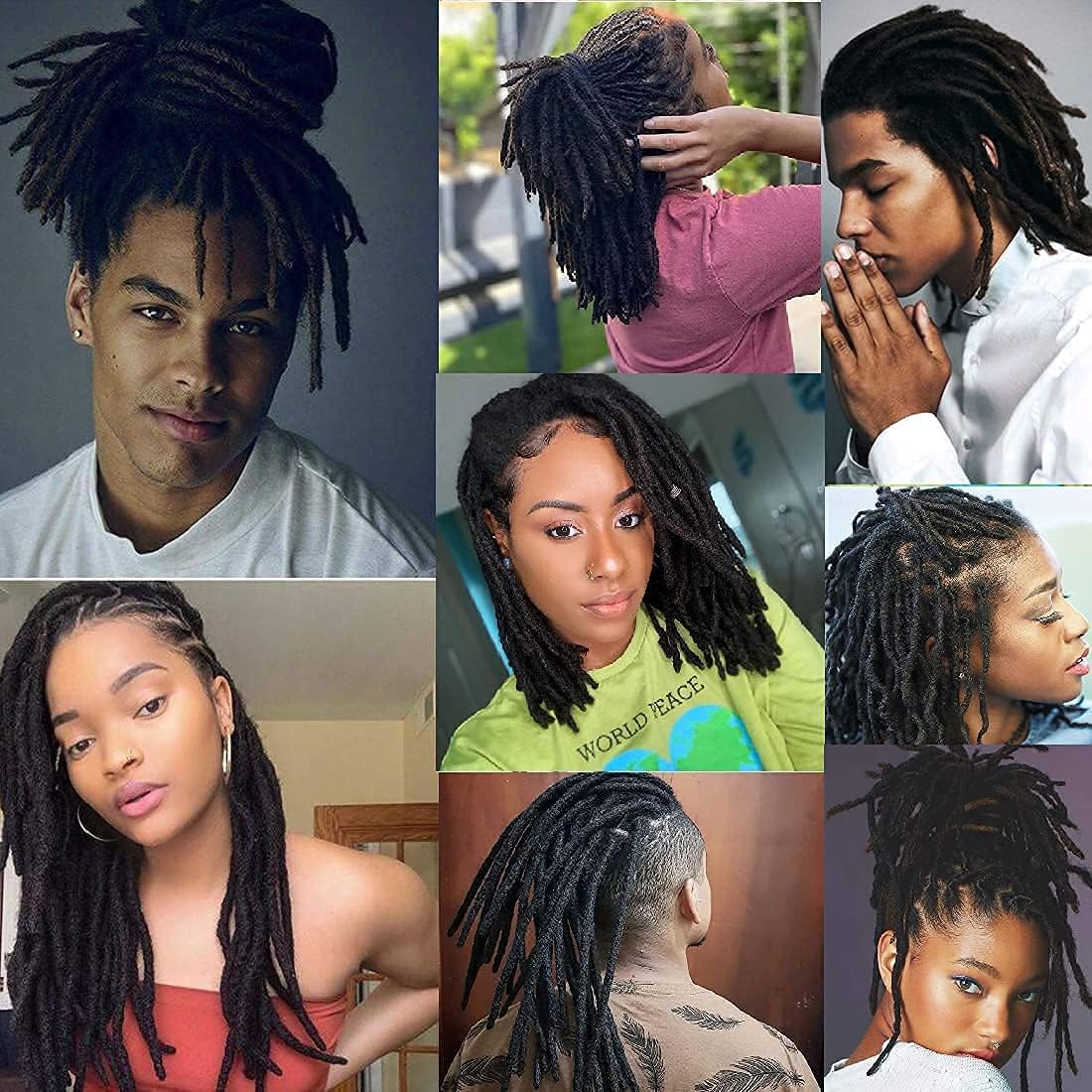 Dreadlock Extensions 0.6cm Thickness 8 Inch 20 Strands Real Human Hair Loc Extensions 100% Handmade Permanent Hair Extensions Natural Black Afro Kinky Locs Can Be Dyed Curled for Women/Men
