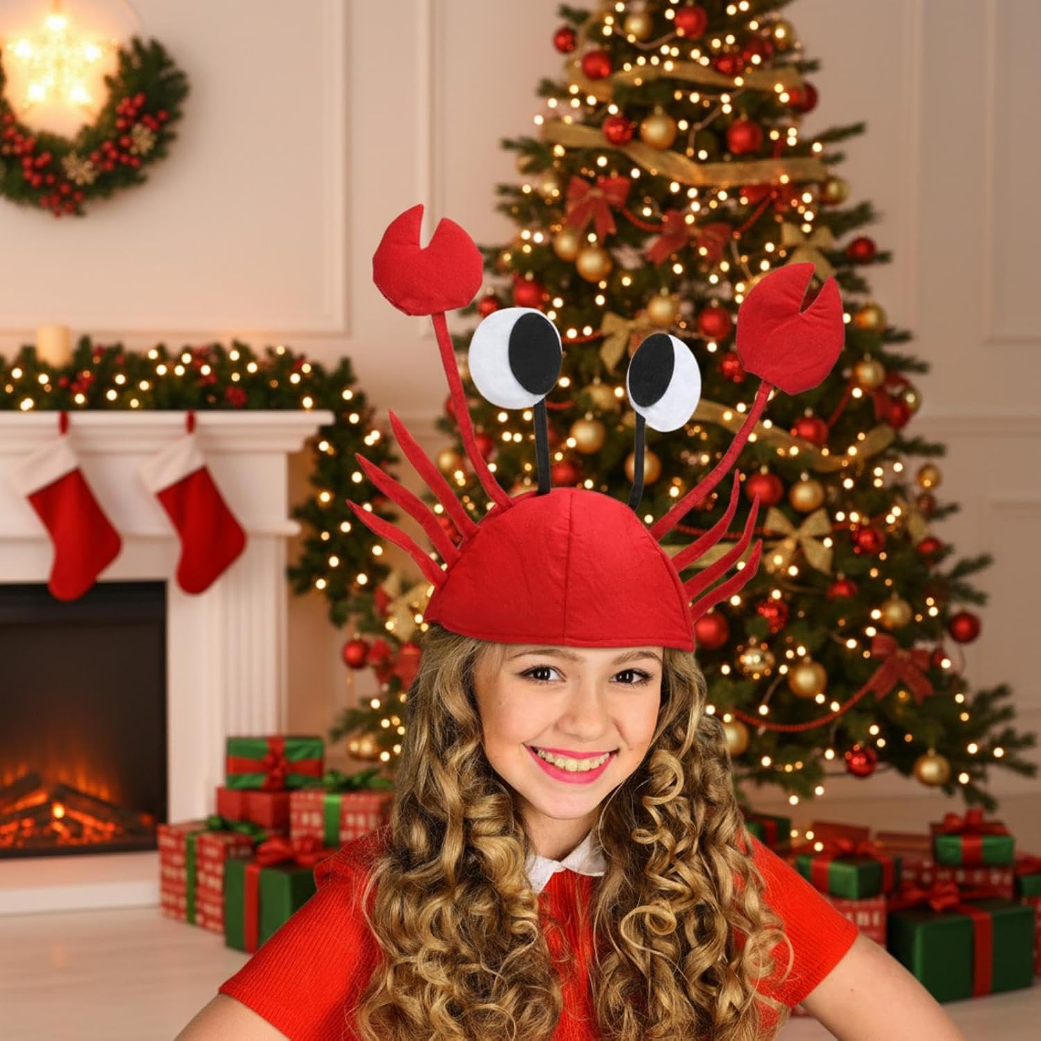 Newcotte 2 Pcs Crab Lobster Costume Set Funny Crab Lobster Hat Latex Giant Claws Gloves for Men Women Cosplay Party