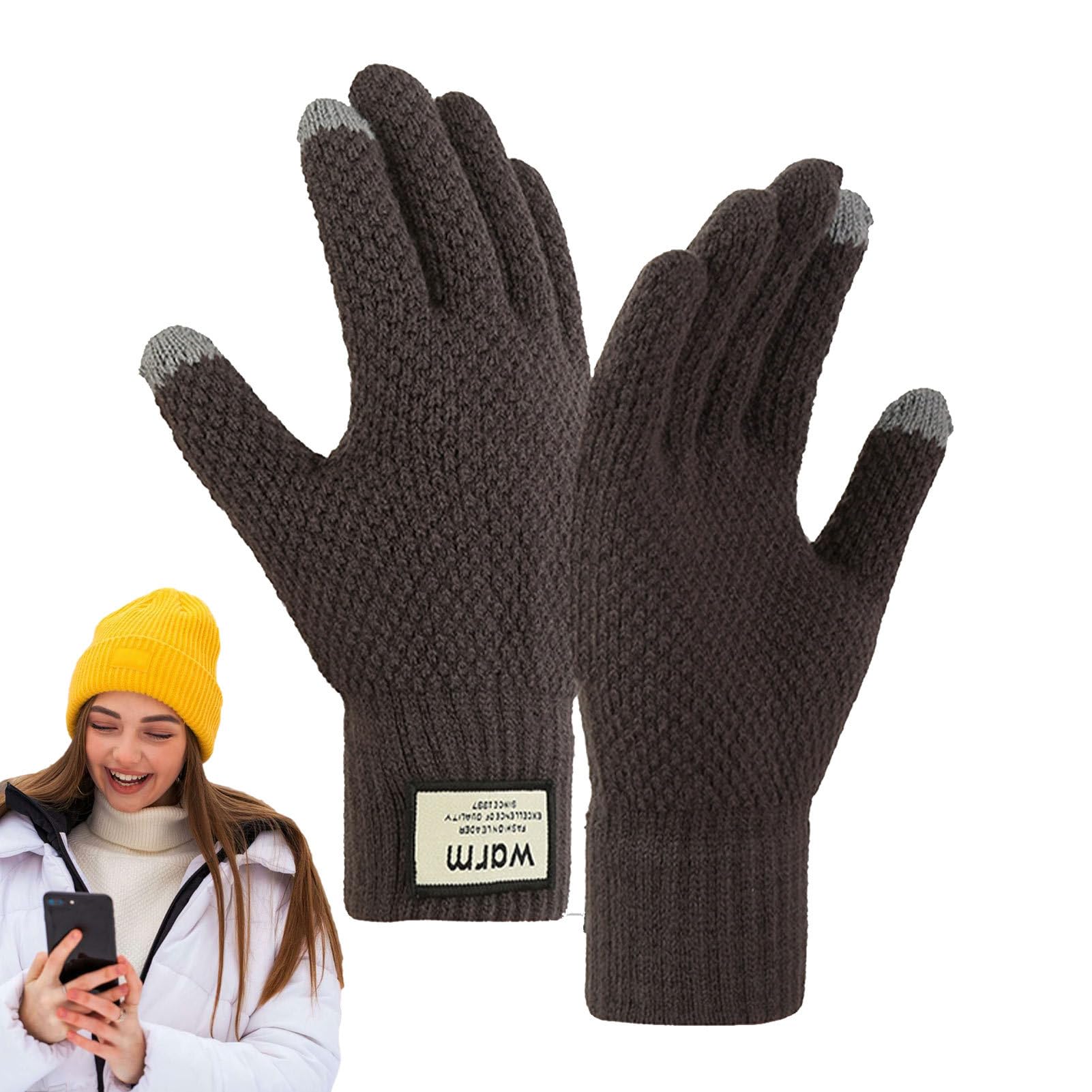 Guantes térmicos, guantes de invierno para pantalla táctil con diseño de doble capa, guantes cálidos para correr con material de punto, guantes de entrenamiento resistentes al viento, guantes de punto