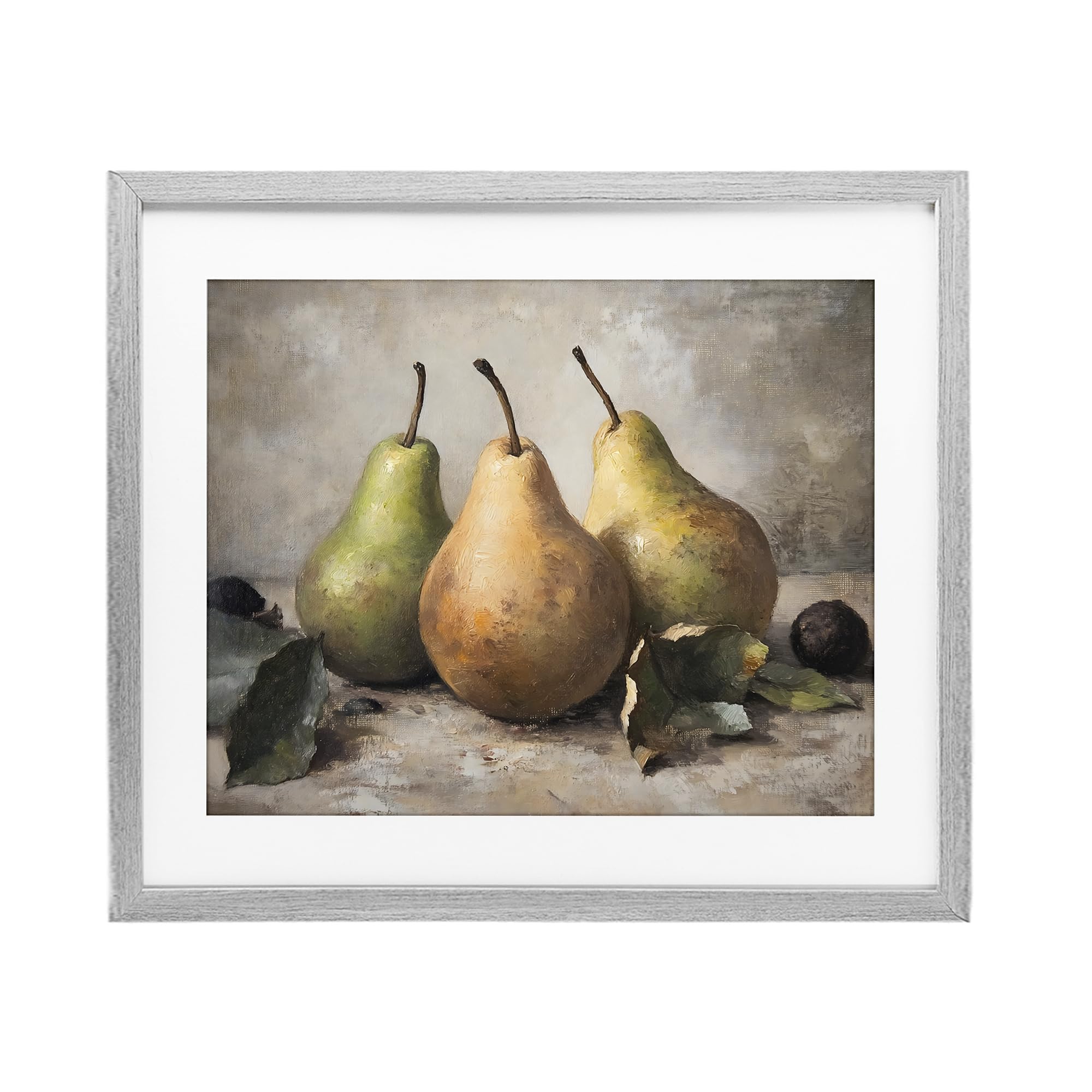Poire nature morte encadrée blanche d'artiste Franklyn Gregory 33 x 40 cm