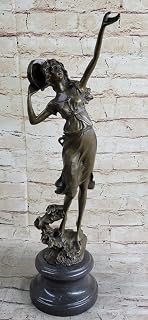 Woman Playing Tambourine Bronze Sculpture Lost Wax Method Figurine Figure by Think Bronze Decorative Art