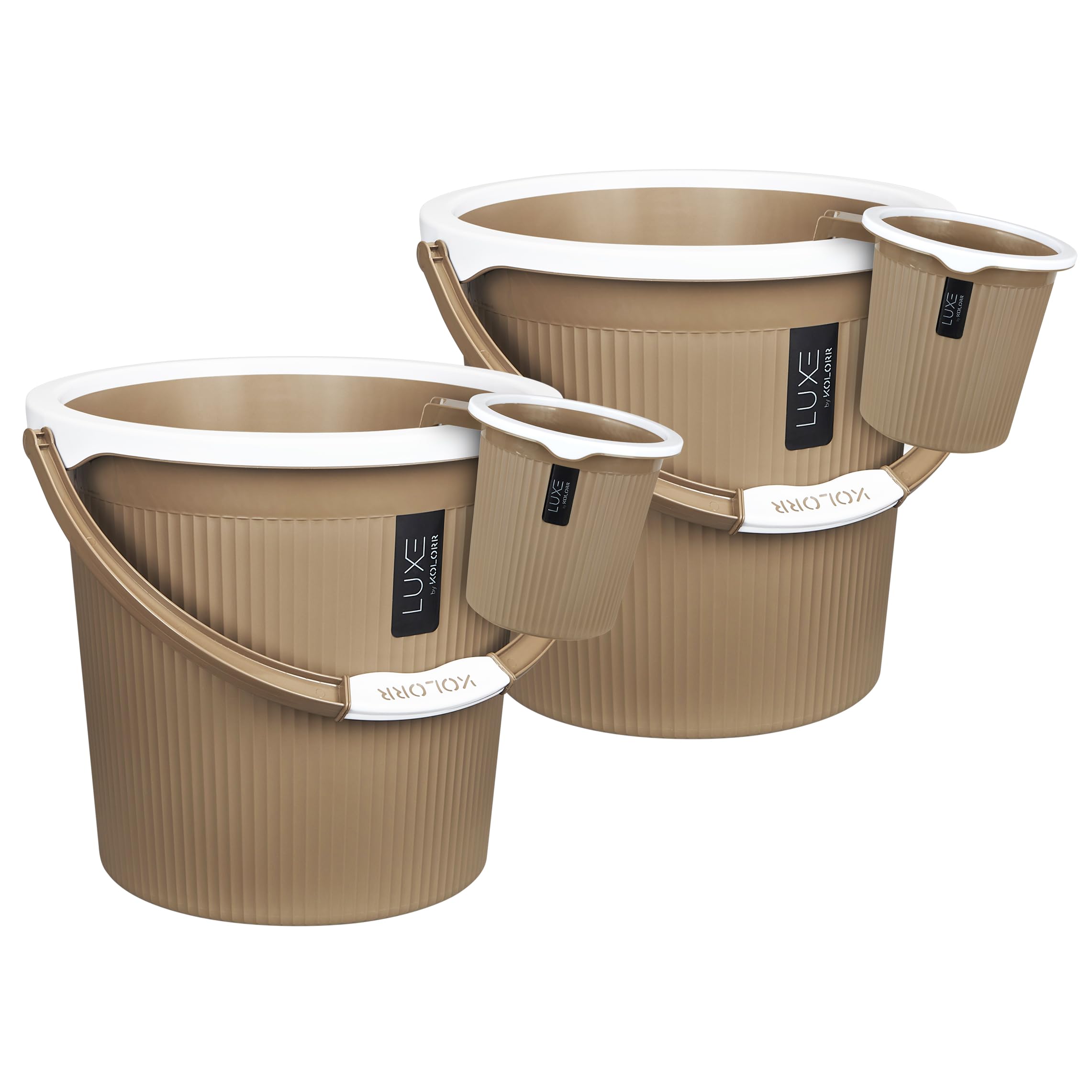 KOLORR LUXE Bathroom Set | (Bucket 25L x 2)+ (Mug 1.5L x 2)- Ratan LT Brown| Bath Set For Bathroom|Easy to clean| For Home, Kitchen & Bathroom | Combo Set for Bathroom| Modern Bathroom Accessories Set-image-16