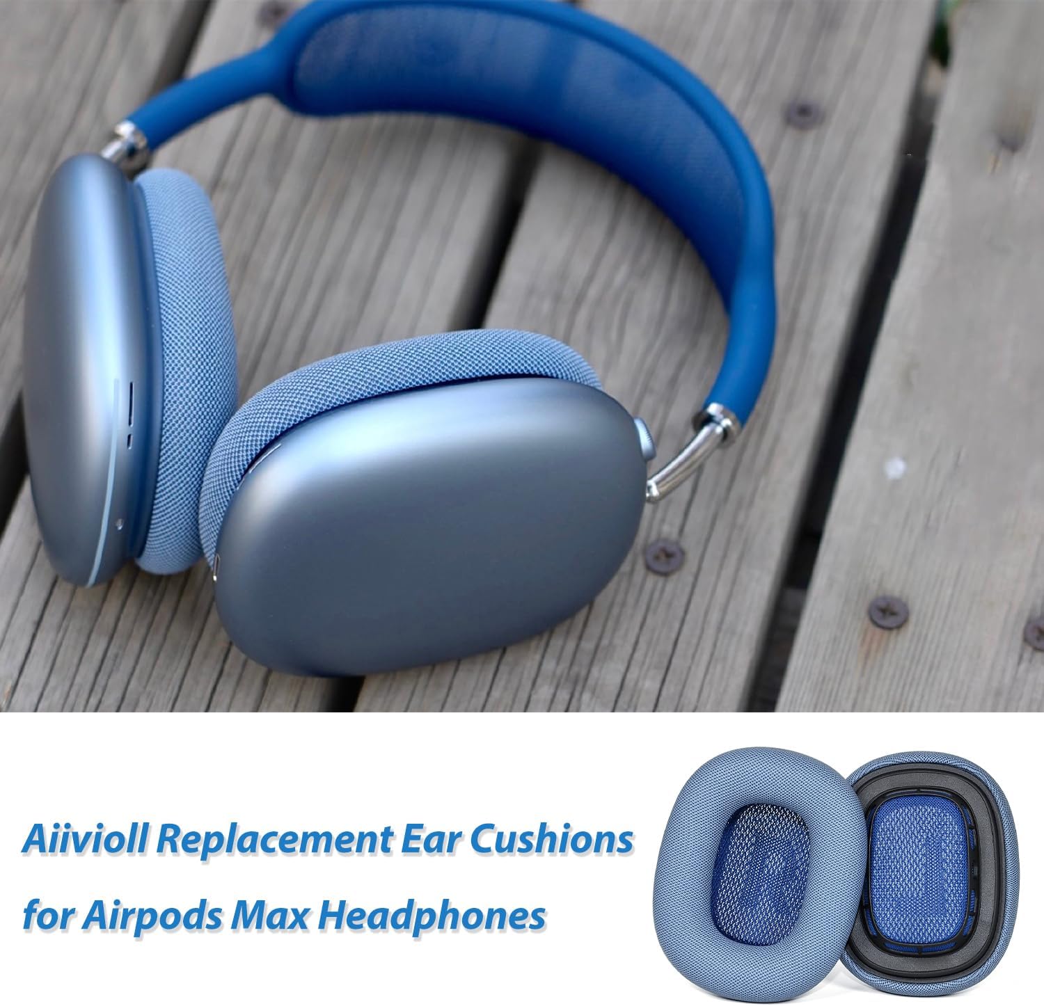 Aiivioll AirPods Max Headphone Earpads, Protein Leather Replacement Ear Pads, Noise Reduction Mode & Transparency Mode Sound Closer to The Original Version (Sky Blue)