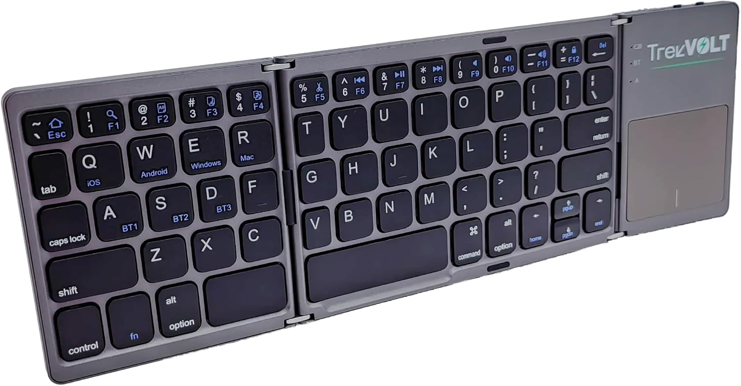Foldable Bluetooth Keyboard with Touchpad - Portable Wireless Keyboard, Rechargeable Full Size Ultra Slim Pocket Folding Keyboards for MacOS Android Windows iOS Tablet & Laptop (Dark Gray)
