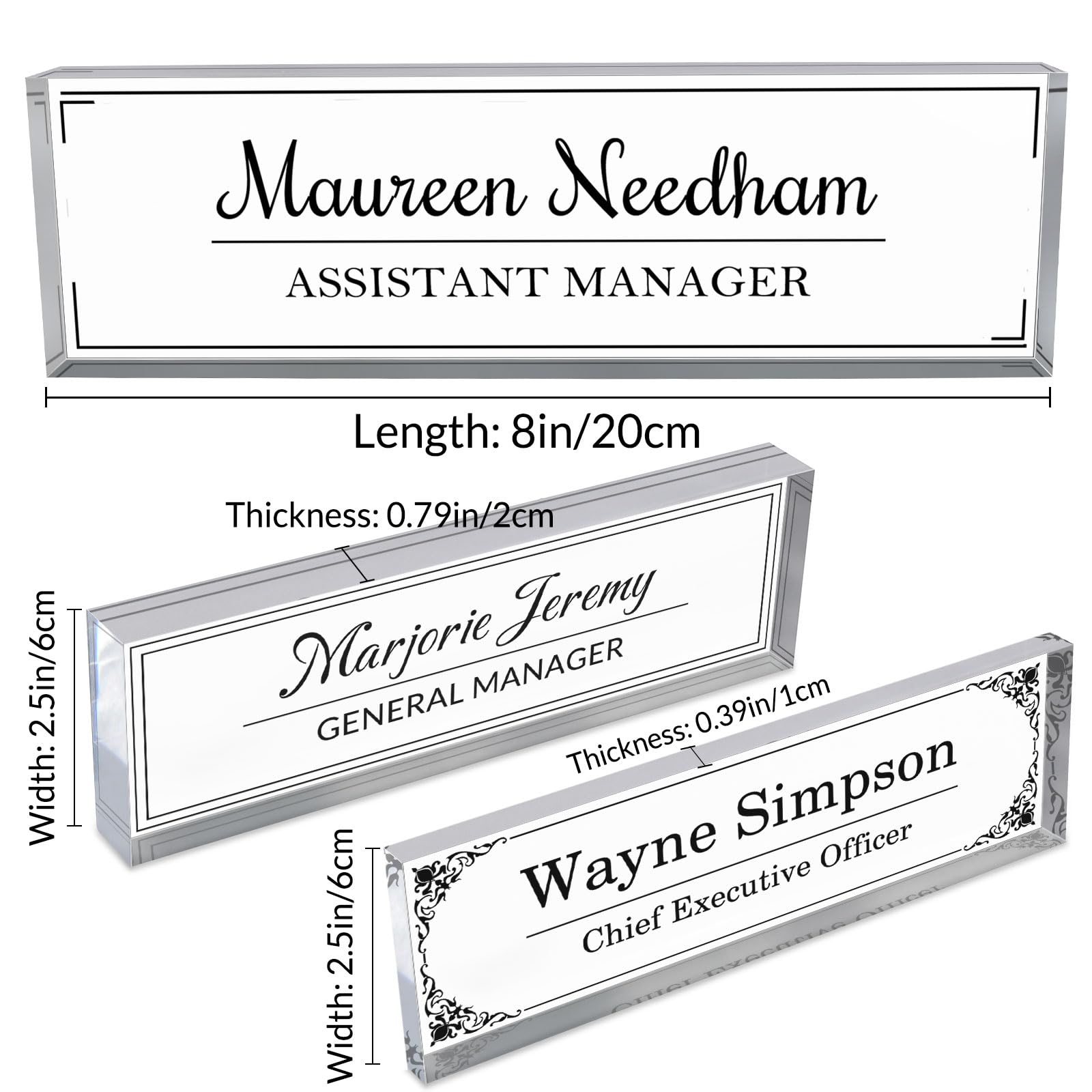 Targhette da Scrivania per Ufficio Targhe Personalizzate in Vetro Acrilico Trasparente 8" x 2,5"