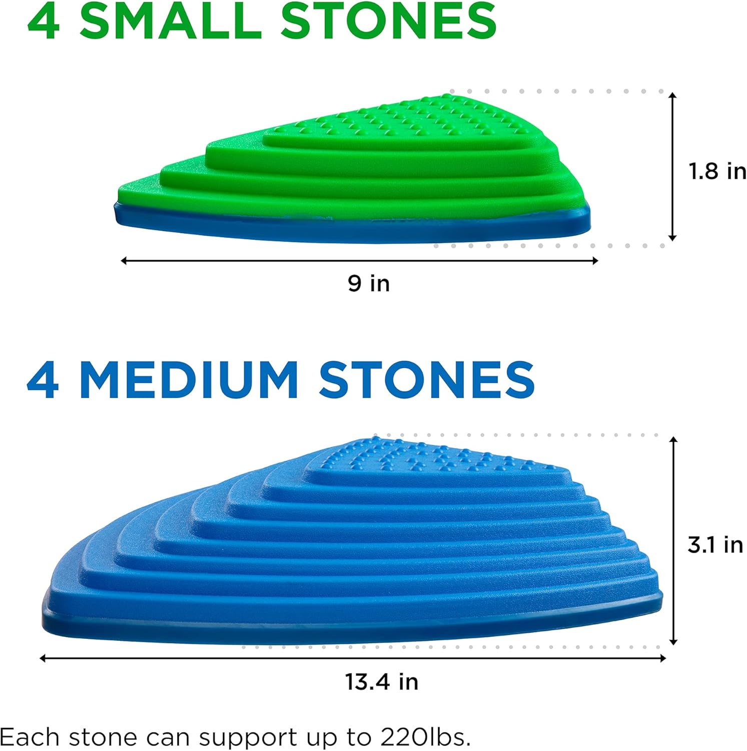 SUNNY & FUN 8pc Premium Balance Stepping Stones for Kids w/Non-Slip Full Rubberized Bottom | Indoor & Outdoor River Stones, 2 Varying Sizes & Steepness Improves Coordination & Strength | Max 220 Lbs : Patio, Lawn & Garden