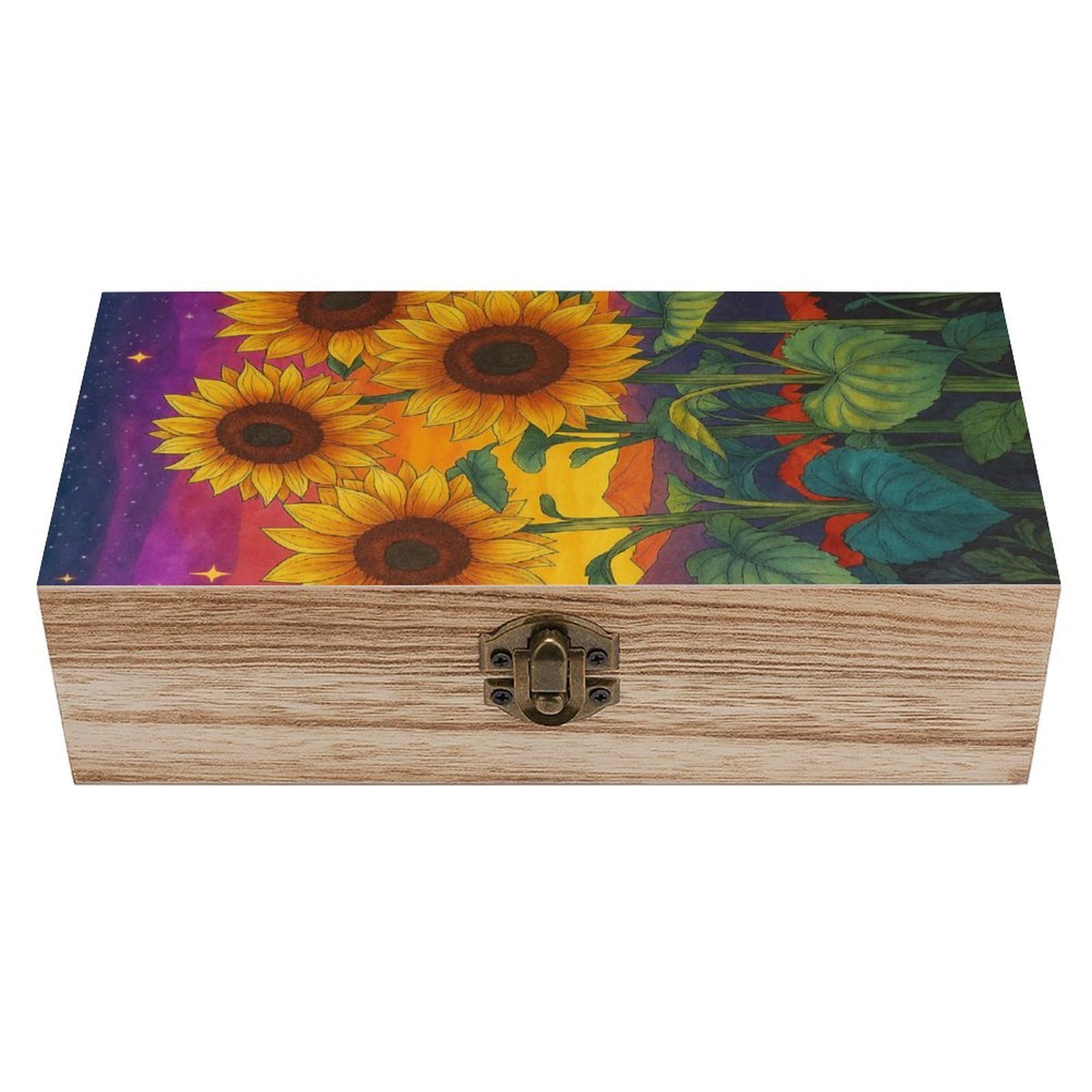 HLBSDM Sunflowers Under Starry at Sunset Wooden Storage Vintage Keepsake Decorative Boxs