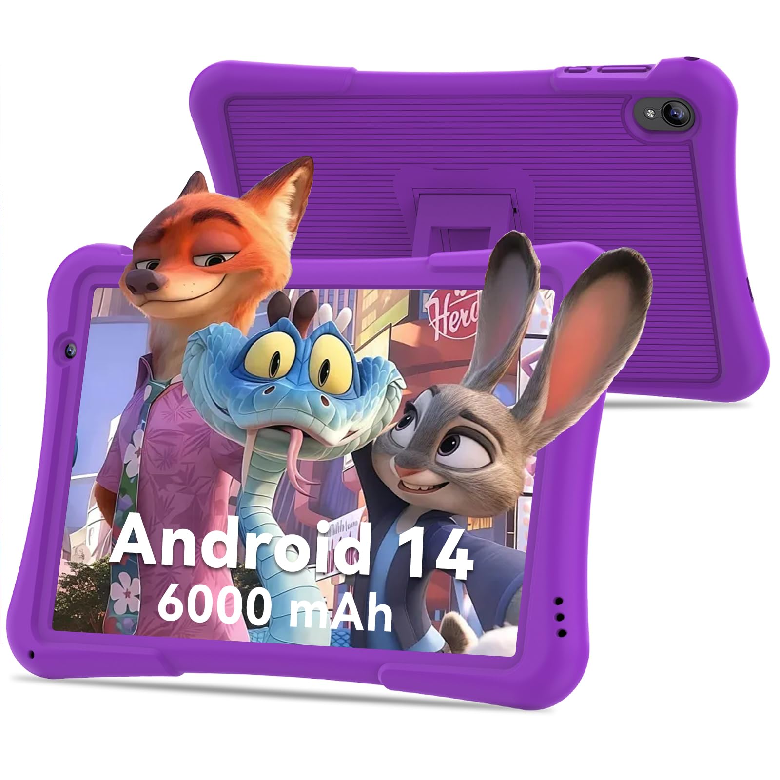 GOZZGEAR 10 inch Android 14 kids Tablets, 32 GB ROM, 6000Mah, Expandable 1024GB, Quad core Processor, Android Tablets HD IPS Screen, Child tablets, Dual Camera, Wi-Fi,Tablet PC, 2-Year Warranty,Purple
