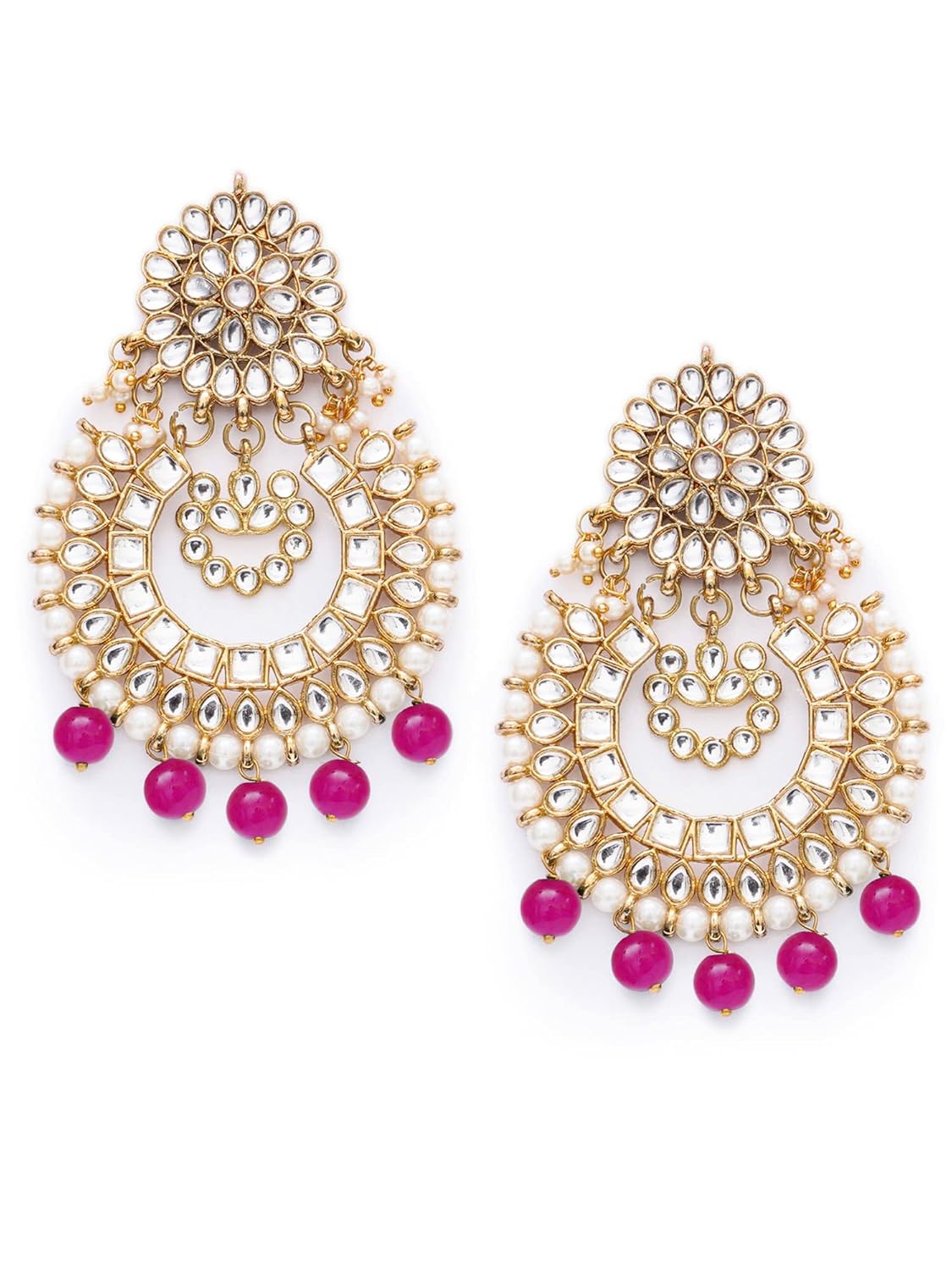 Karatcart Red Drops Kundan Chandbali Earrings for Women