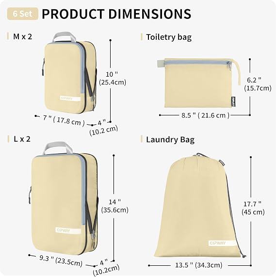 Cipway Compression Packing Cubes for Travel (Vanilla Cream 6 Set)