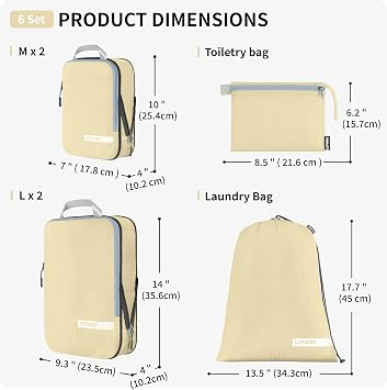 Cipway Compression Packing Cubes for Travel (Vanilla Cream 6 Set)