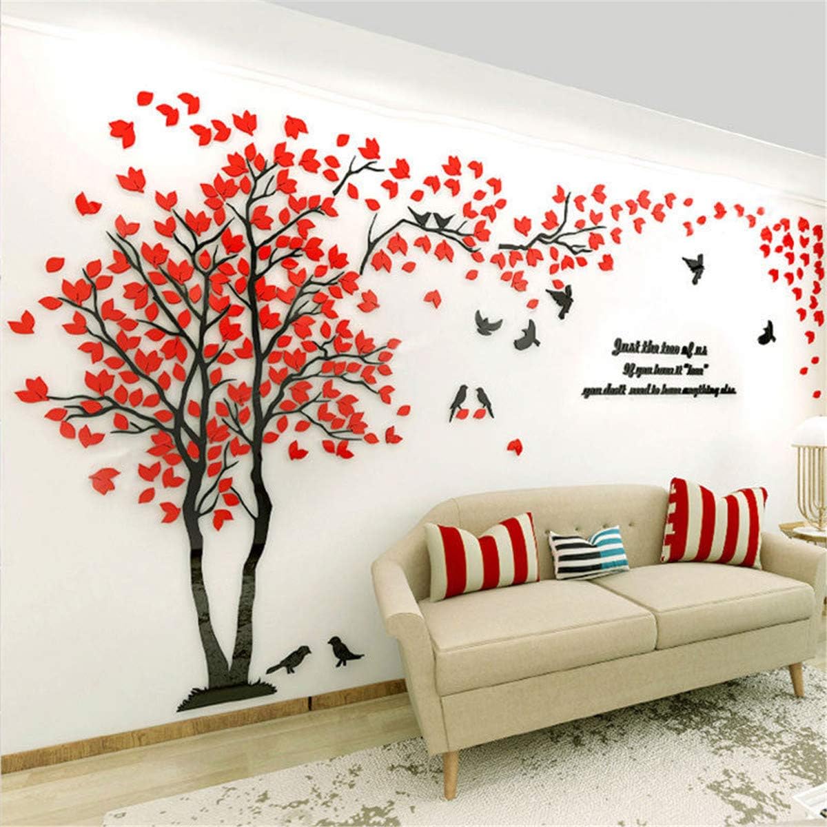 ZWWIN 3D Wall Decals Tree Birds Wall Stickers Wall Murals Acrylic DIY Wall Backdrop Wall Decoration (Red - Left, Small)