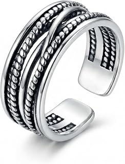 Thumb Ring Adjustable for Women Silver Chunky Twist Ring Cool Womens Vintage Y2K Braided Band Beautiful Statement Jewelry Trendy Chunky Silver Accessory for Women