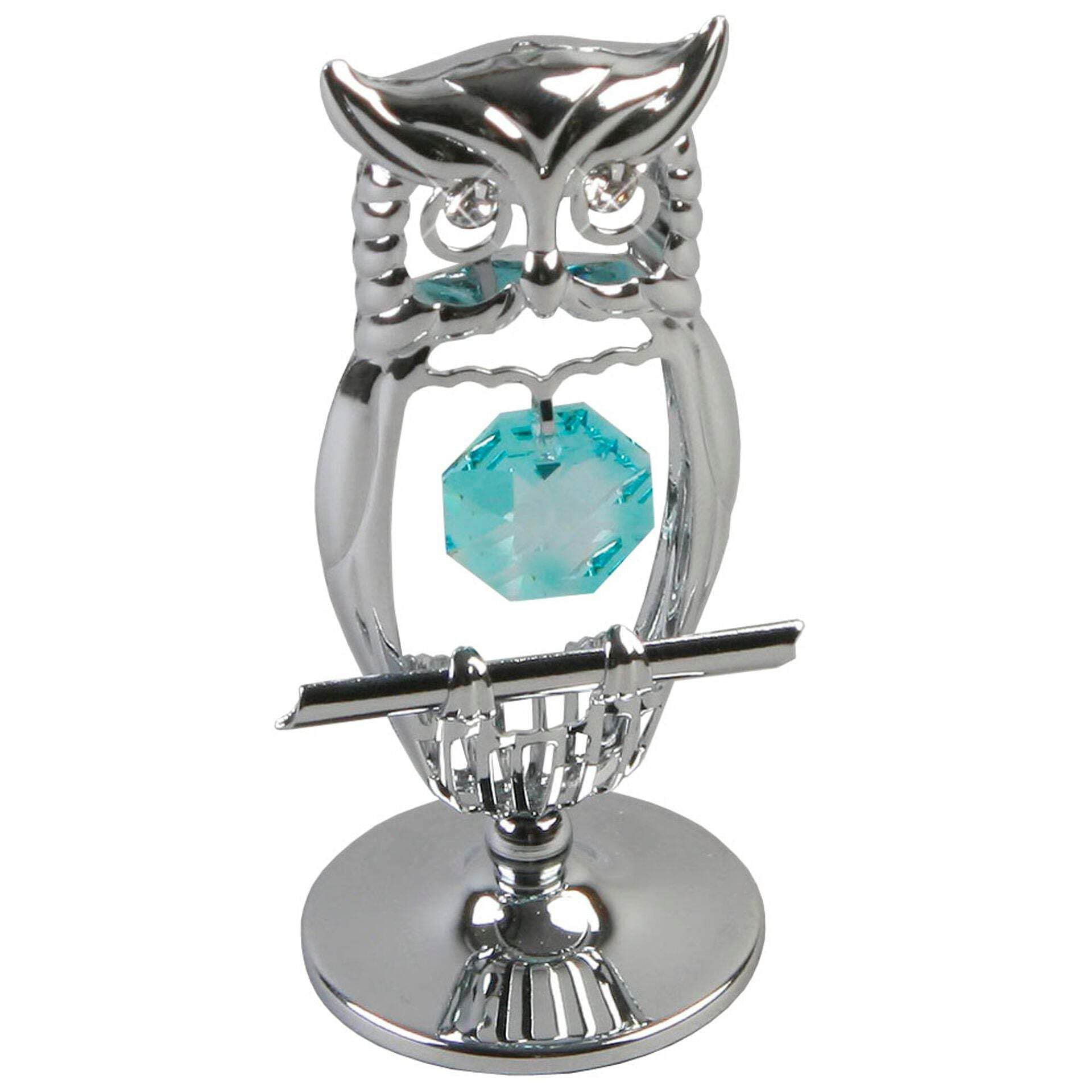 Crystocraft Silver Sp199 Chrome Plated Owl Ornament With Crystal From Swarovski