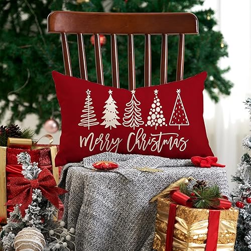 Miniatura 4 de DFXSZ Fundas de almohada de Navidad de 18 x 18 pulgadas, árbol de Navidad, decoración roja decorativa de invierno y Navidad para el hogar, sofá, 143C