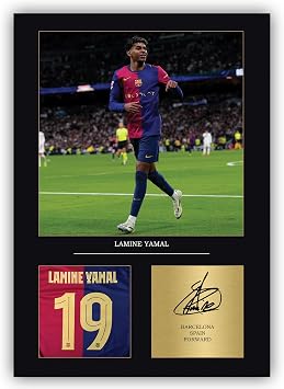 Legends Gallery Lamine Yamal Signed A4 Print Display Unframed Barcelona Gift For Boys Digitally Reproduced Signature Yamal Gifts For Boys Framed