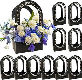 10 Pack Foldable Paper Box Flower Baskets, Handheld Wedding Bouquet Gift Bags, Flower Packaging,Florist Supply Baskets, Wedding Decoration Gifts, Birthday Party Essentials (10 Pack Black)