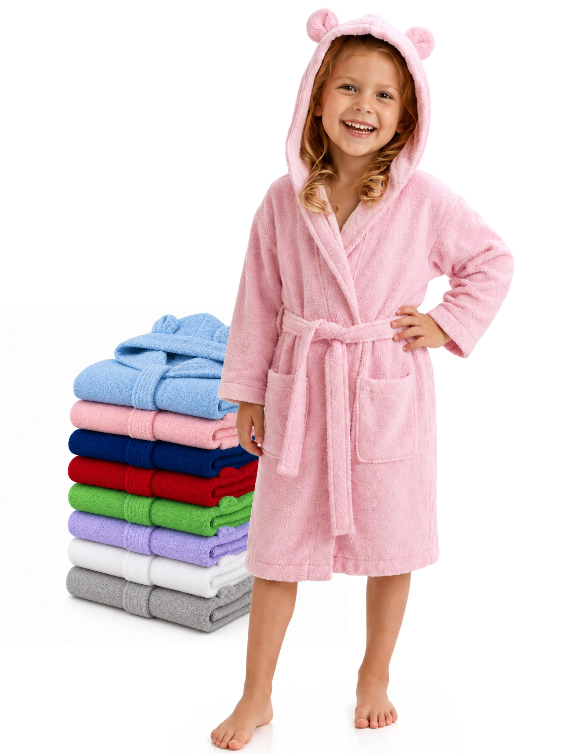 Twinzen Bademantel Kinder Frottee Mädchen Junge | 100% Baumwolle · Zertifiziert nach OEKO-TEX · Anschmiegsame Kapuze · Angenähter Gürtel · Maschinenwaschbar