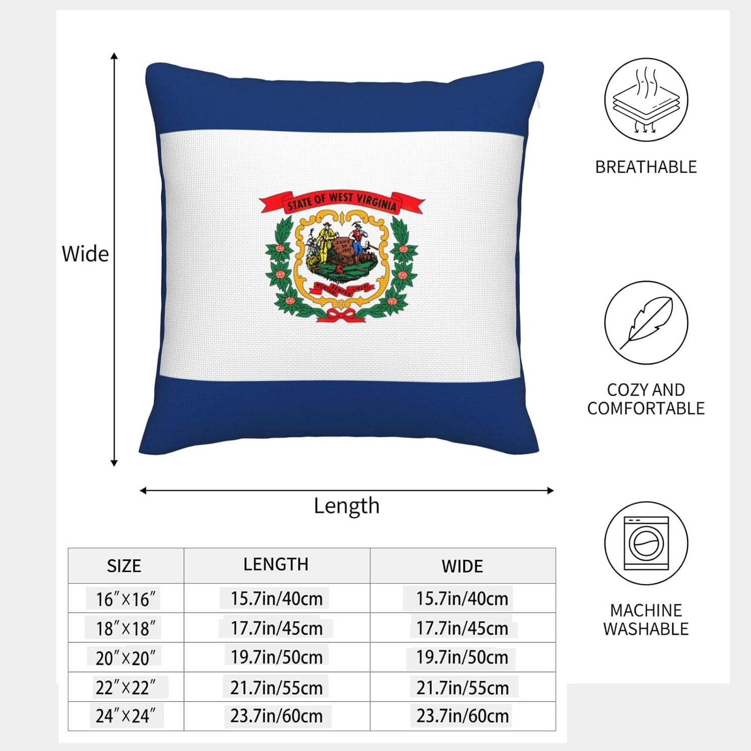 West Virginia State Flag Imitation Linen Pillowcase -2 Sets, Fashionable Home Decoration, Used for Sofas, Gardens, beds