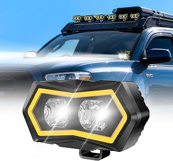 LED Pod Light 4 Inch 88W White Flood Beams Driving Fog Lamp with Amber White DRL Auxiliary Ditch Lights for Pickup Off Road Truck Motorcycle ATV UTV Boat Tractor Forklift IP68 Waterproof