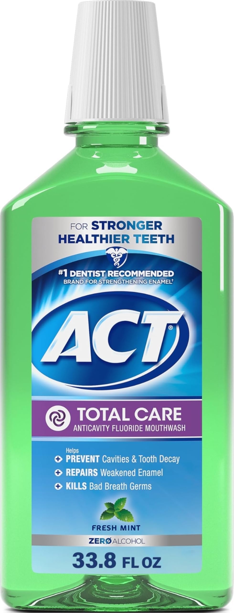 ACT Total Care Zero Alcohol Anticavity Fluoride Mouthwash 33.8 fl. oz. Fresh Mint